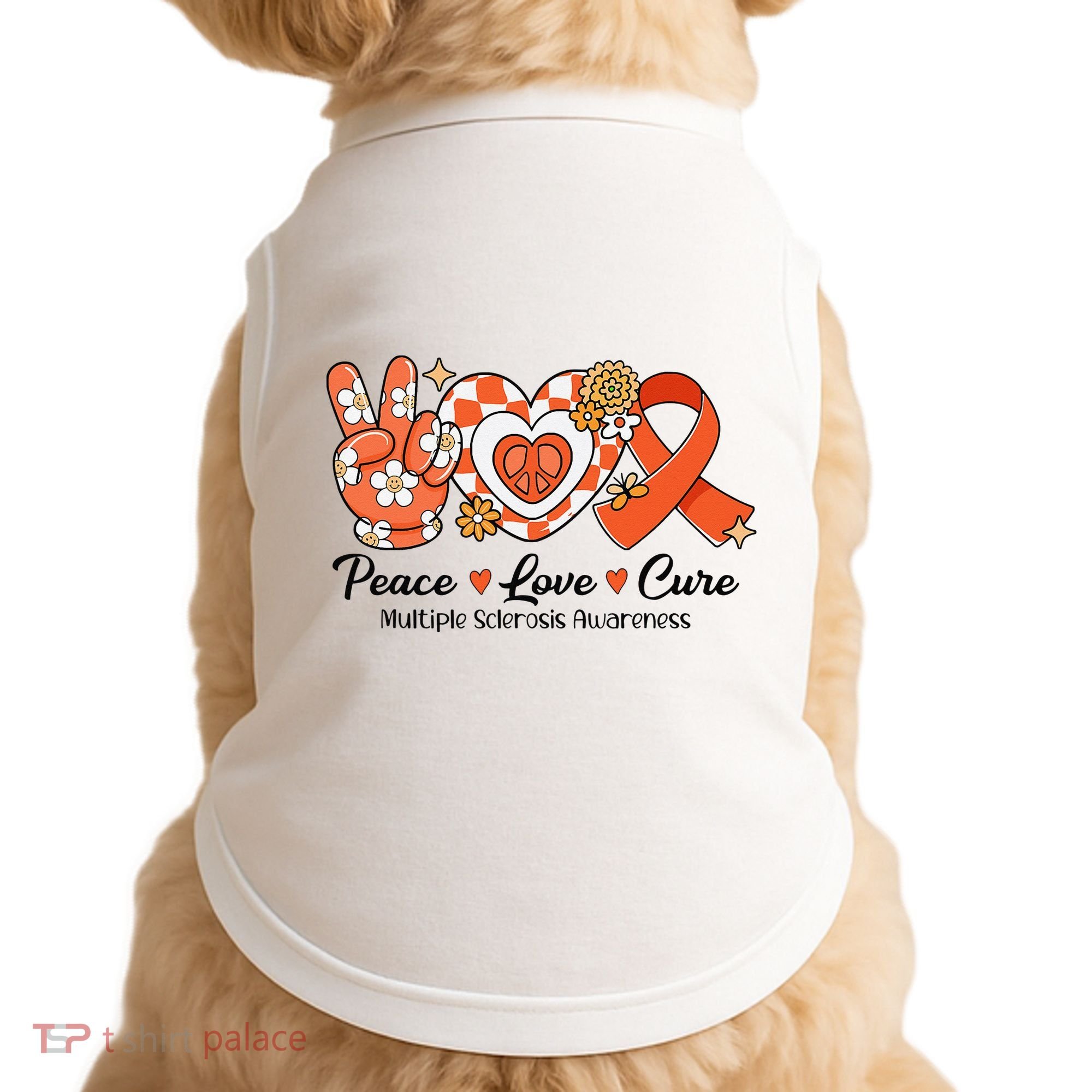 Retro Groovy Peace Love Cure Multiple Sclerosis Awareness Doggie Tank