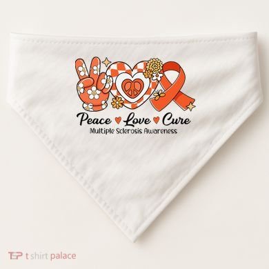 Retro Groovy Peace Love Cure Multiple Sclerosis Awareness USA-Made Doggie Bandana