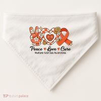 Retro Groovy Peace Love Cure Multiple Sclerosis Awareness USA-Made Doggie Bandana thumb 0