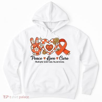 Retro Groovy Peace Love Cure Multiple Sclerosis Awareness Hoodie