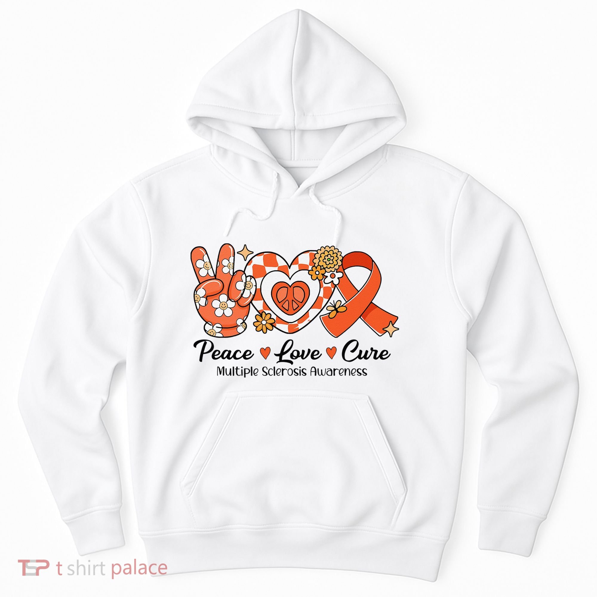 Retro Groovy Peace Love Cure Multiple Sclerosis Awareness Hoodie