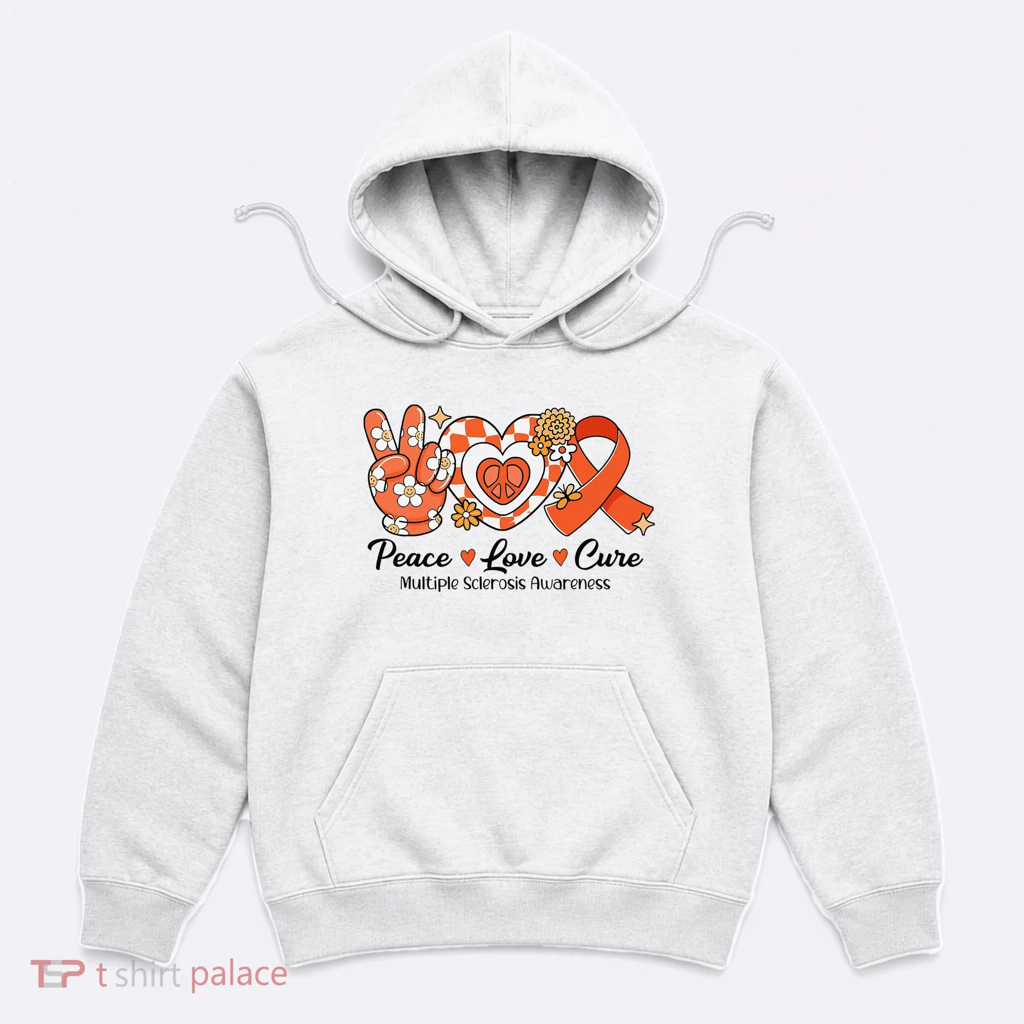 Retro Groovy Peace Love Cure Multiple Sclerosis Awareness Hoodie