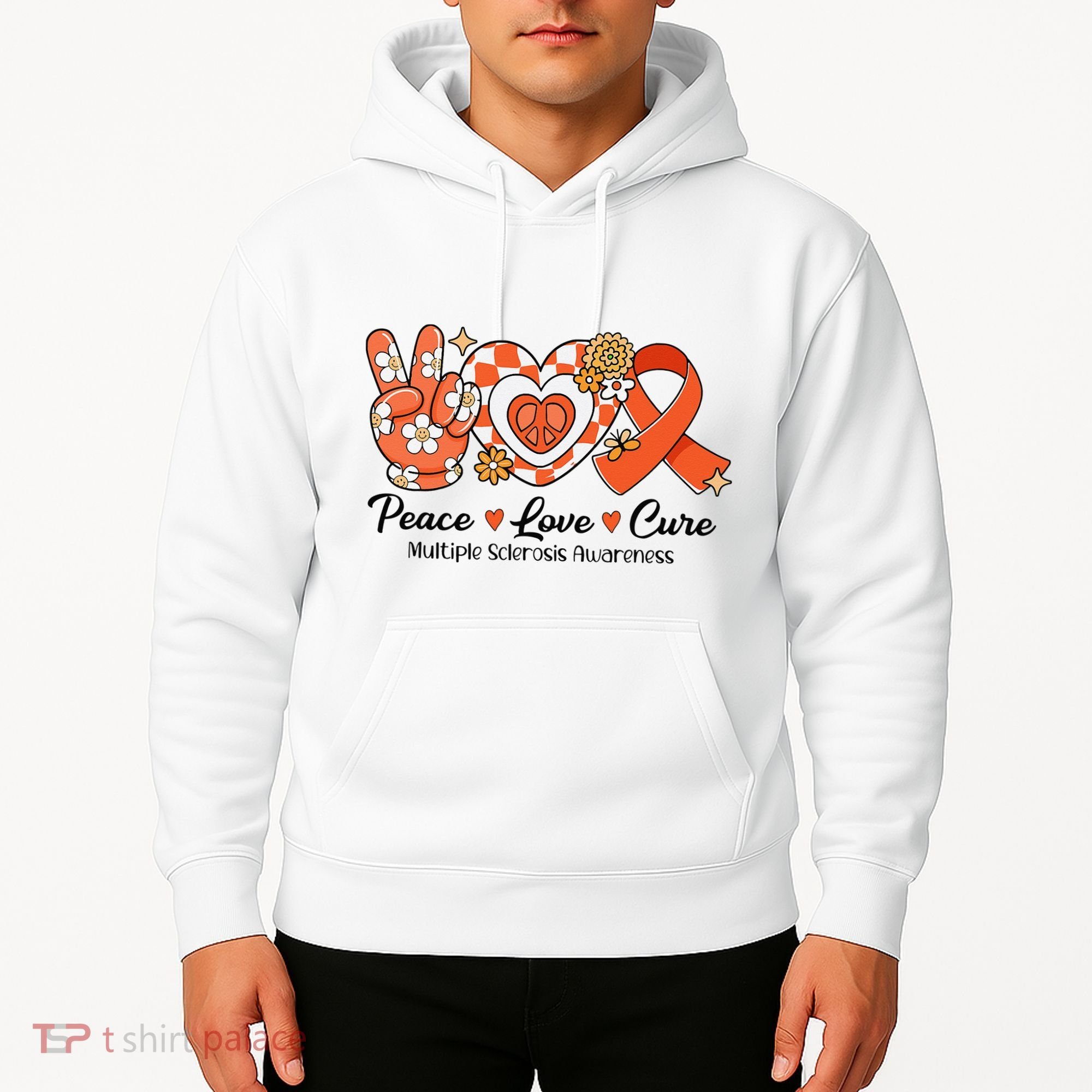 Retro Groovy Peace Love Cure Multiple Sclerosis Awareness Hoodie