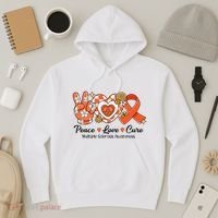 Retro Groovy Peace Love Cure Multiple Sclerosis Awareness Hoodie thumb 3