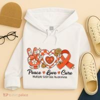 Retro Groovy Peace Love Cure Multiple Sclerosis Awareness Hoodie thumb 4