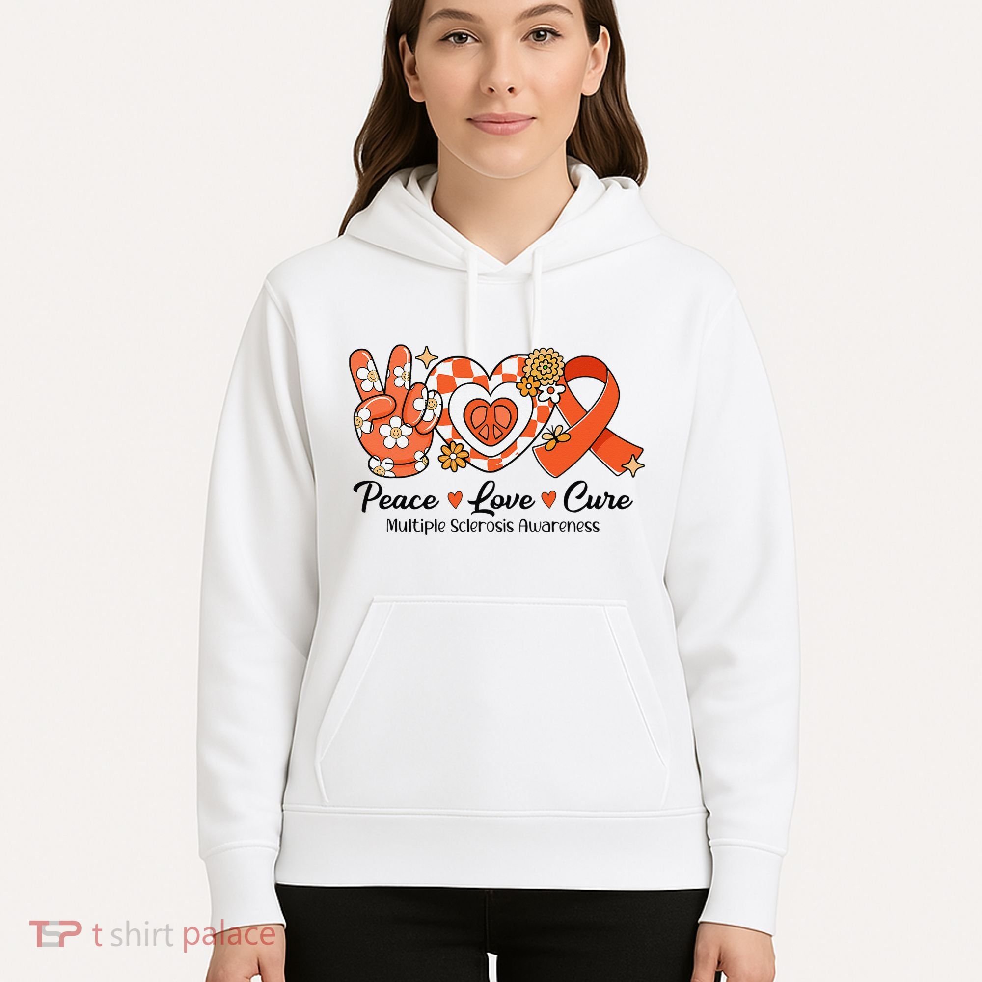 Retro Groovy Peace Love Cure Multiple Sclerosis Awareness Hoodie