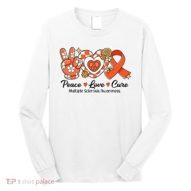 Retro Groovy Peace Love Cure Multiple Sclerosis Awareness Long Sleeve Shirt