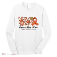 Retro Groovy Peace Love Cure Multiple Sclerosis Awareness Long Sleeve Shirt thumb 0