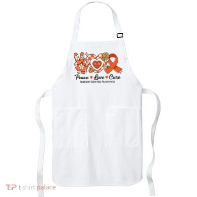 Retro Groovy Peace Love Cure Multiple Sclerosis Awareness Apron