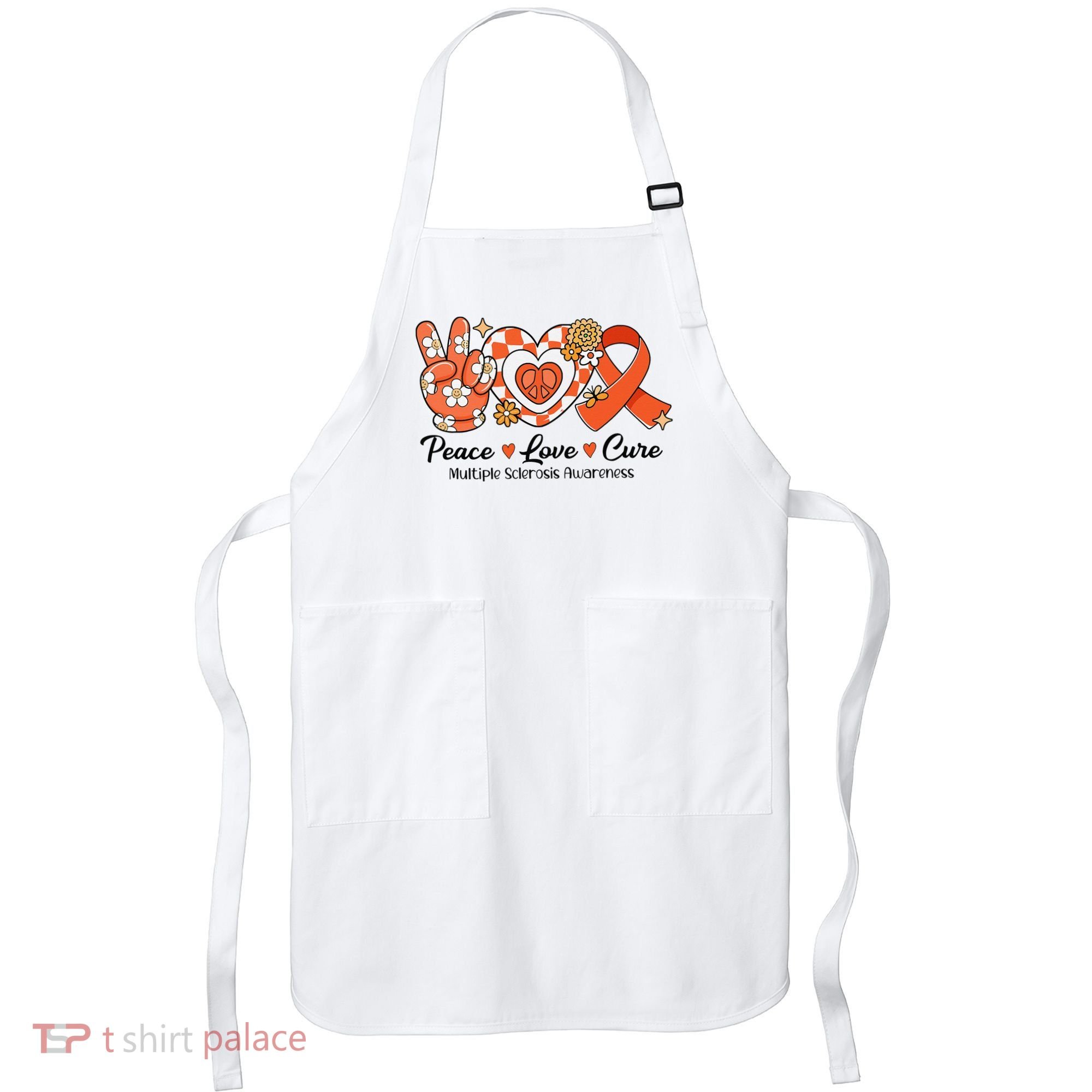 Retro Groovy Peace Love Cure Multiple Sclerosis Awareness Apron