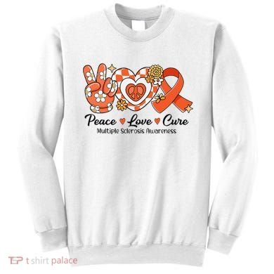 Retro Groovy Peace Love Cure Multiple Sclerosis Awareness Sweatshirt
