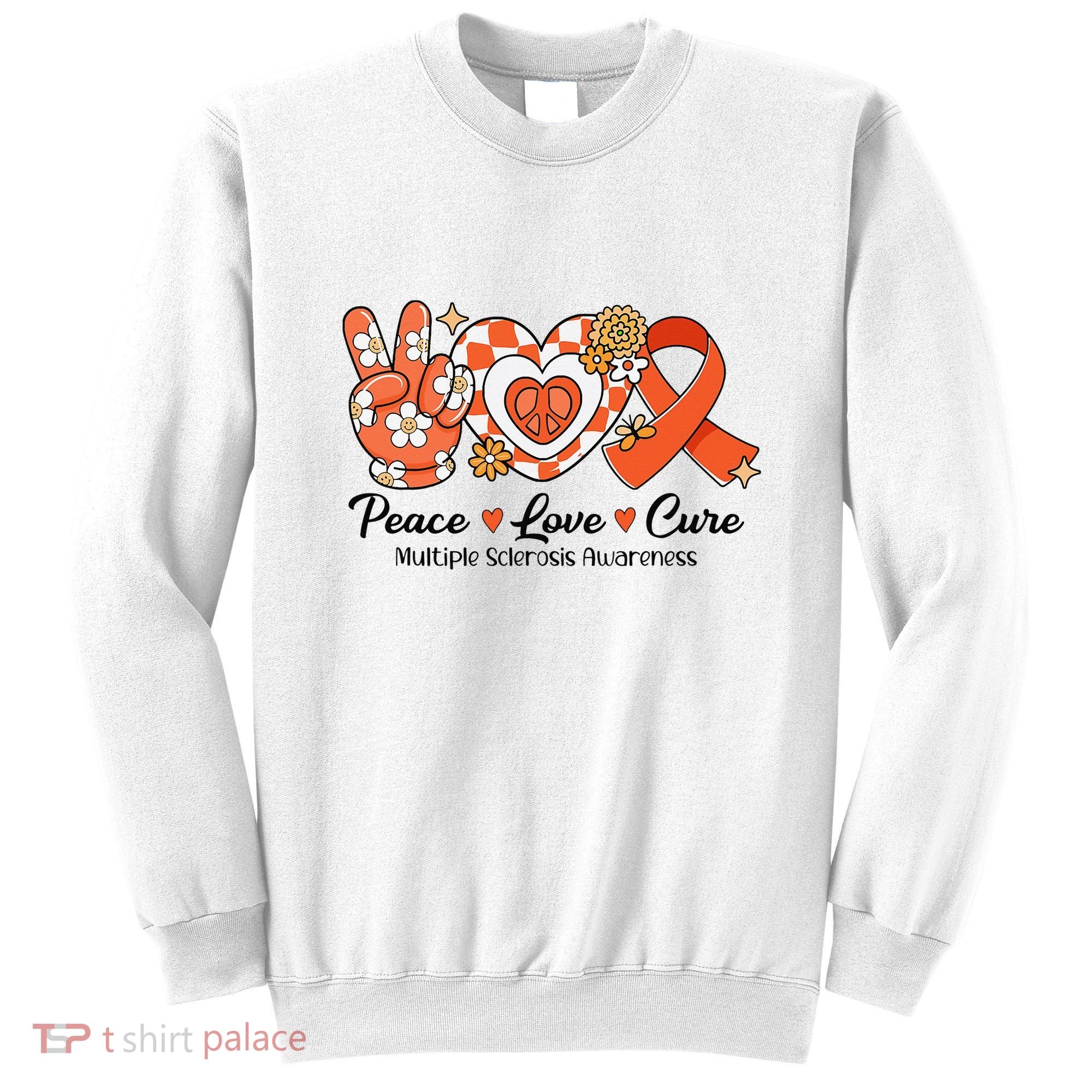 Retro Groovy Peace Love Cure Multiple Sclerosis Awareness Sweatshirt