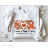 Retro Groovy Peace Love Cure Multiple Sclerosis Awareness Sweatshirt thumb 2
