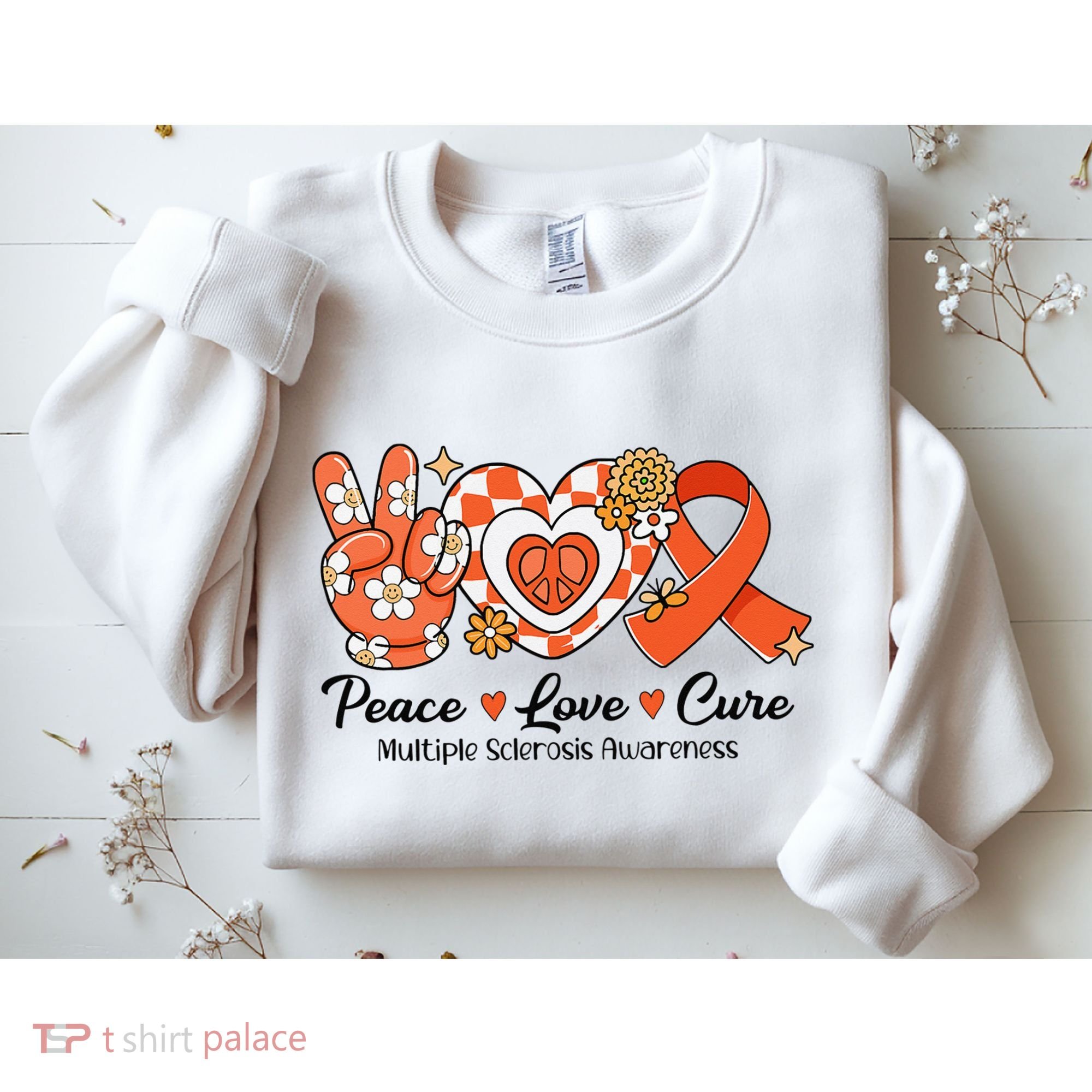 Retro Groovy Peace Love Cure Multiple Sclerosis Awareness Sweatshirt