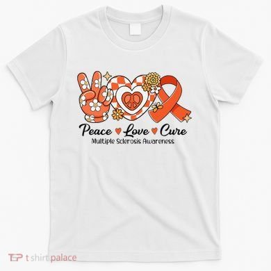 Retro Groovy Peace Love Cure Multiple Sclerosis Awareness T-Shirt
