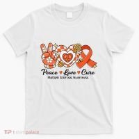 Retro Groovy Peace Love Cure Multiple Sclerosis Awareness T-Shirt thumb 0