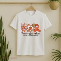 Retro Groovy Peace Love Cure Multiple Sclerosis Awareness T-Shirt thumb 2