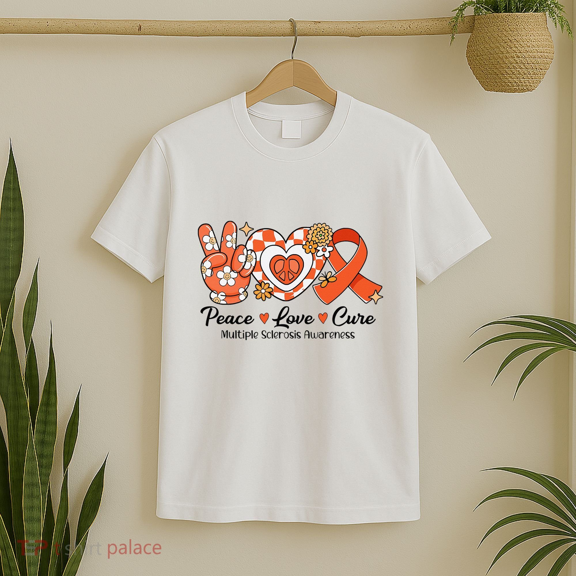Retro Groovy Peace Love Cure Multiple Sclerosis Awareness T-Shirt