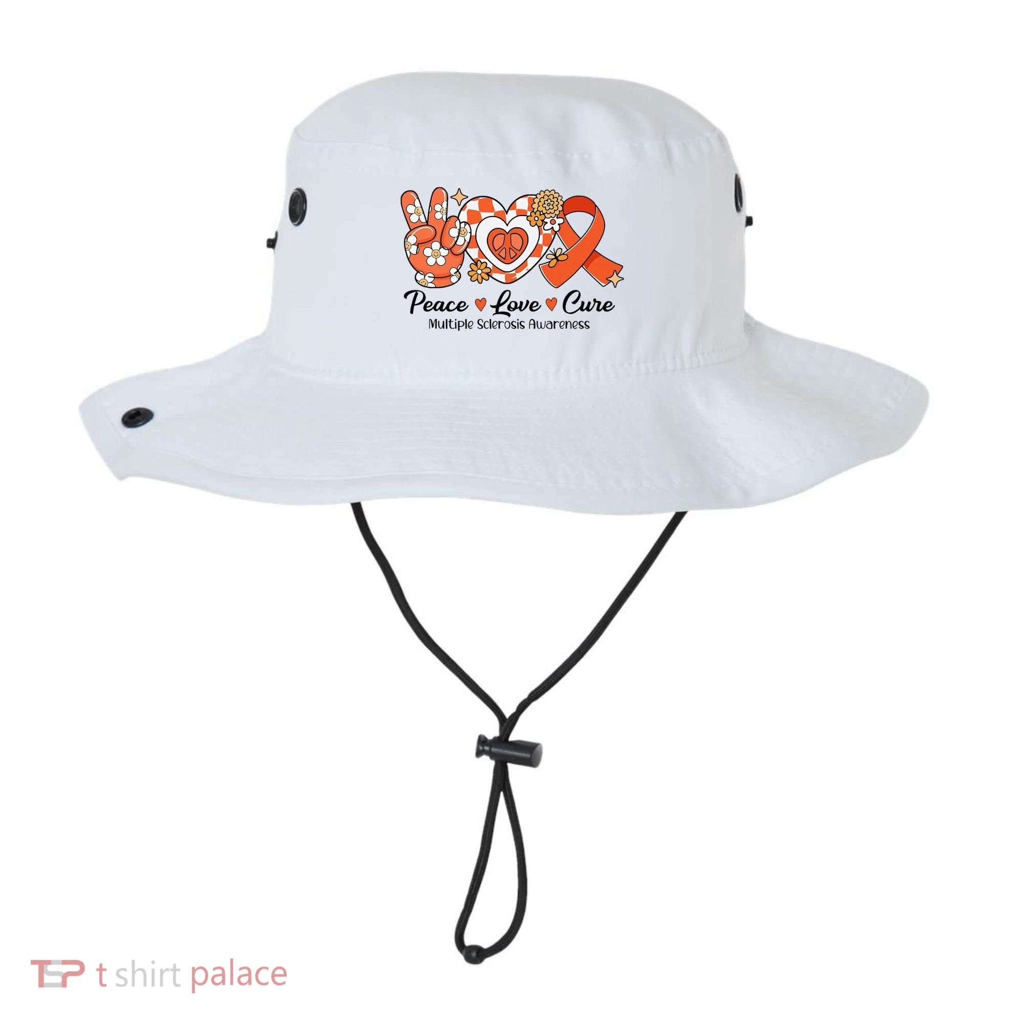 Retro Groovy Peace Love Cure Multiple Sclerosis Awareness Bucket Hat
