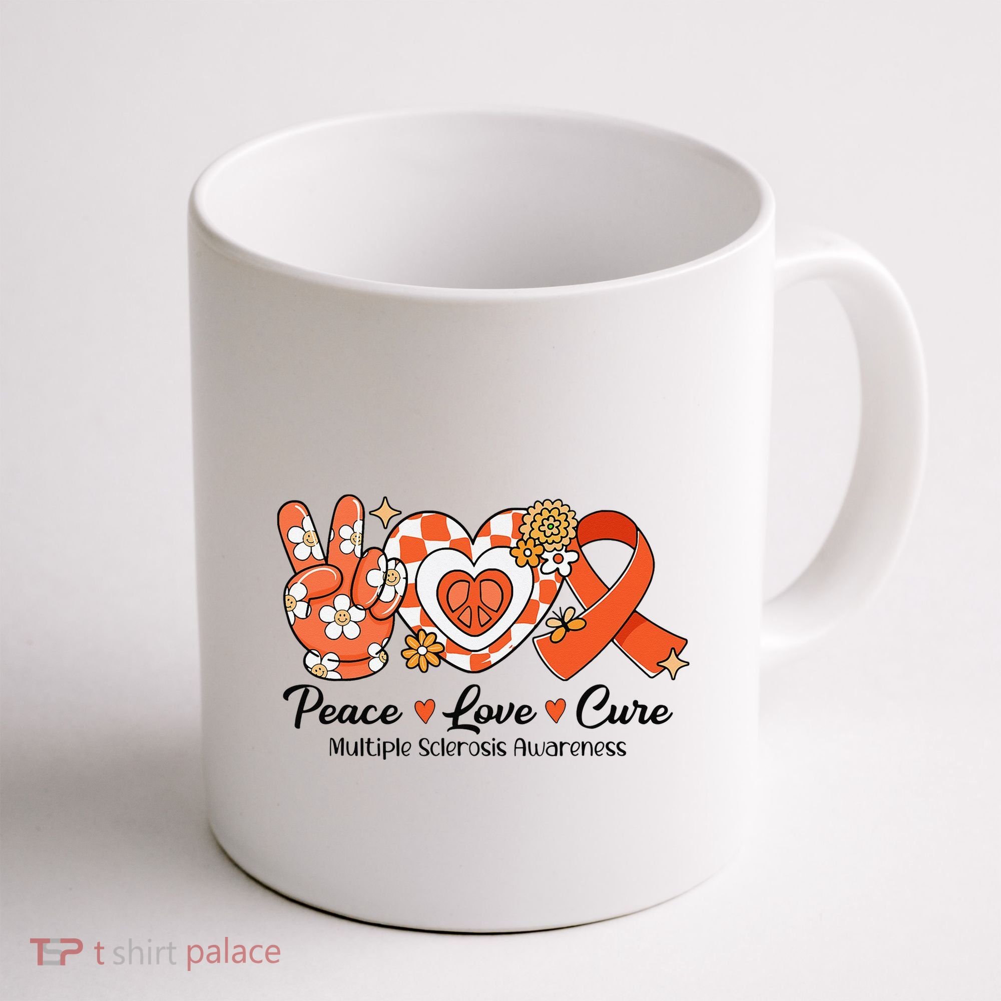 Retro Groovy Peace Love Cure Multiple Sclerosis Awareness Coffee Mug