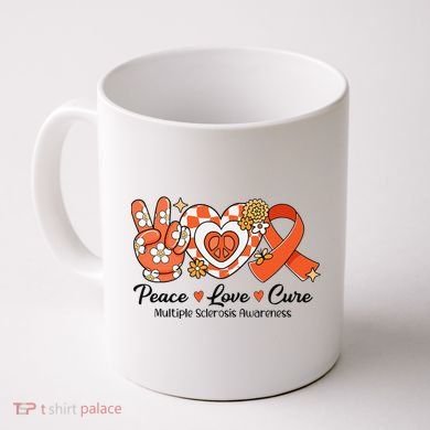 Retro Groovy Peace Love Cure Multiple Sclerosis Awareness Coffee Mug