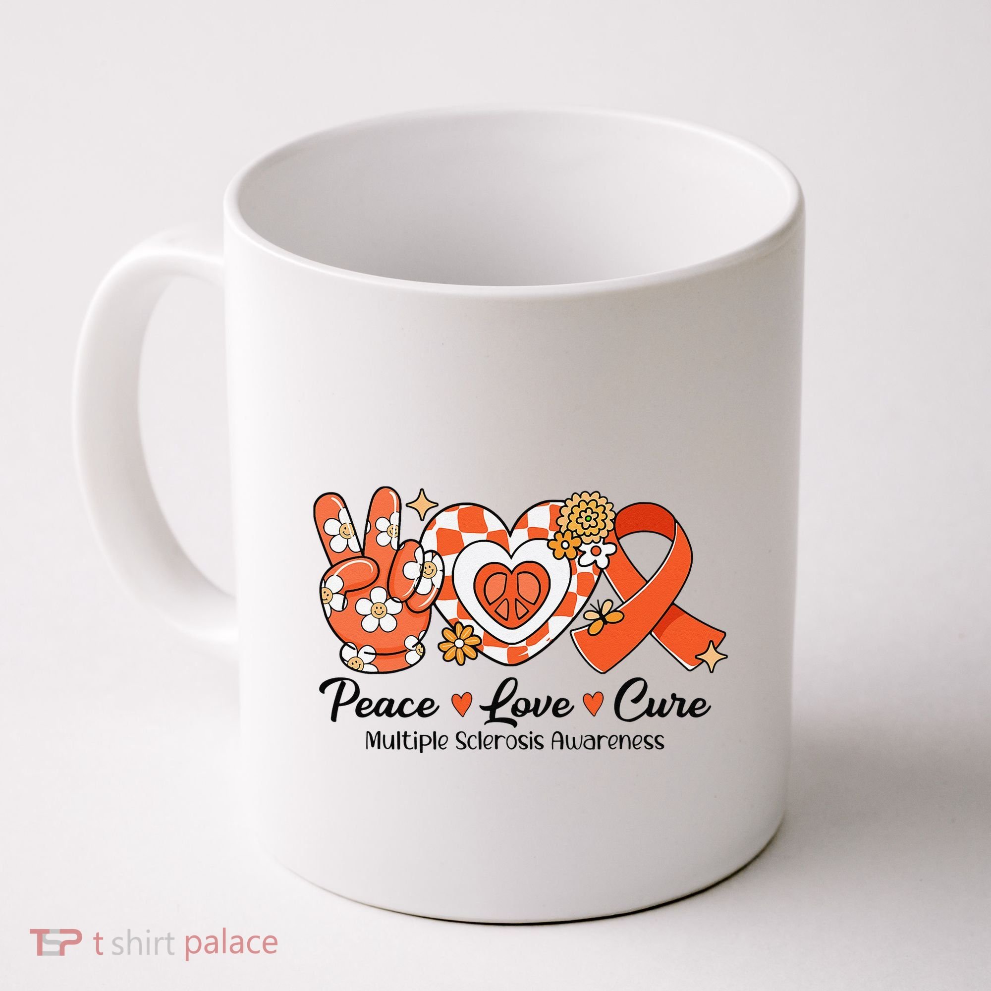 Retro Groovy Peace Love Cure Multiple Sclerosis Awareness Coffee Mug