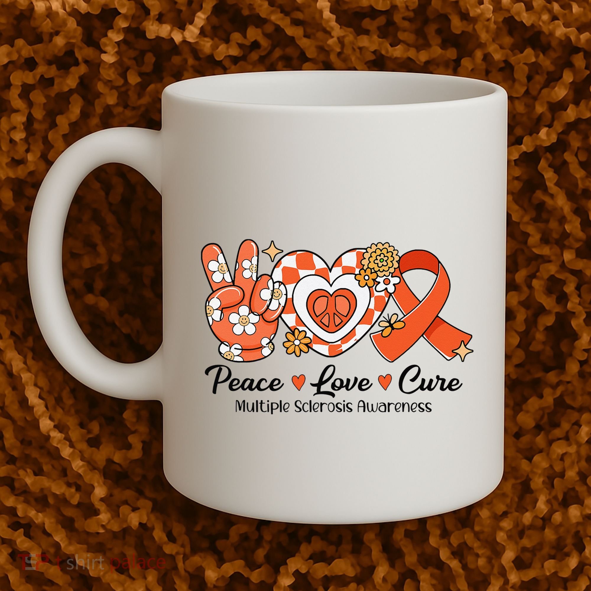 Retro Groovy Peace Love Cure Multiple Sclerosis Awareness Coffee Mug