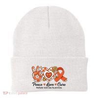 Retro Groovy Peace Love Cure Multiple Sclerosis Awareness Beanie thumb 0