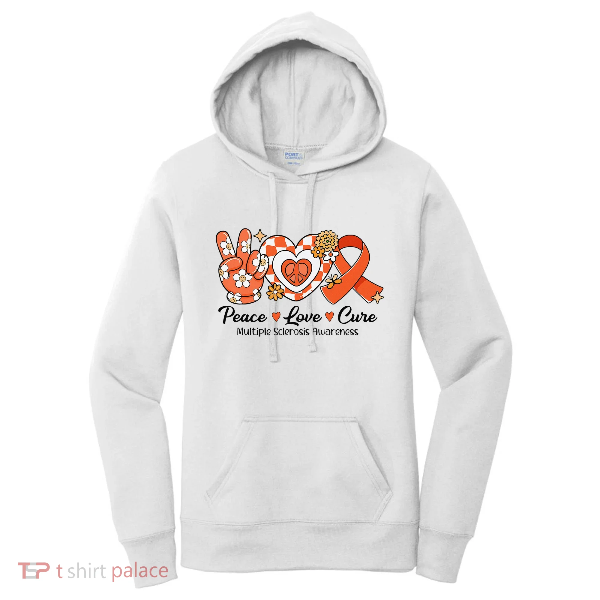 Retro Groovy Peace Love Cure Multiple Sclerosis Awareness Women's Hoodie