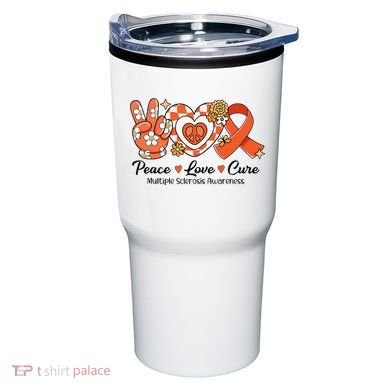 Retro Groovy Peace Love Cure Multiple Sclerosis Awareness Tumbler