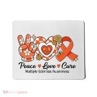 Retro Groovy Peace Love Cure Multiple Sclerosis Awareness Mousepad thumb 0