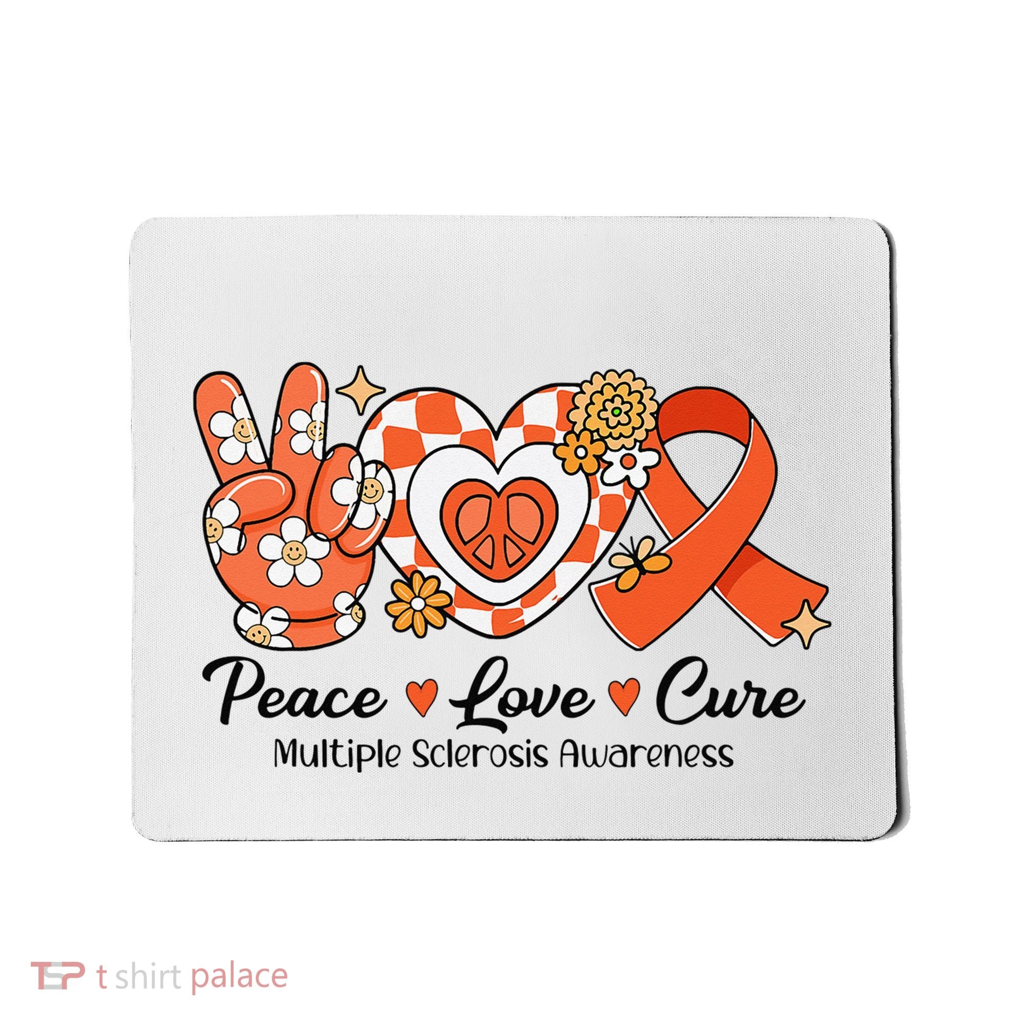 Retro Groovy Peace Love Cure Multiple Sclerosis Awareness Mousepad
