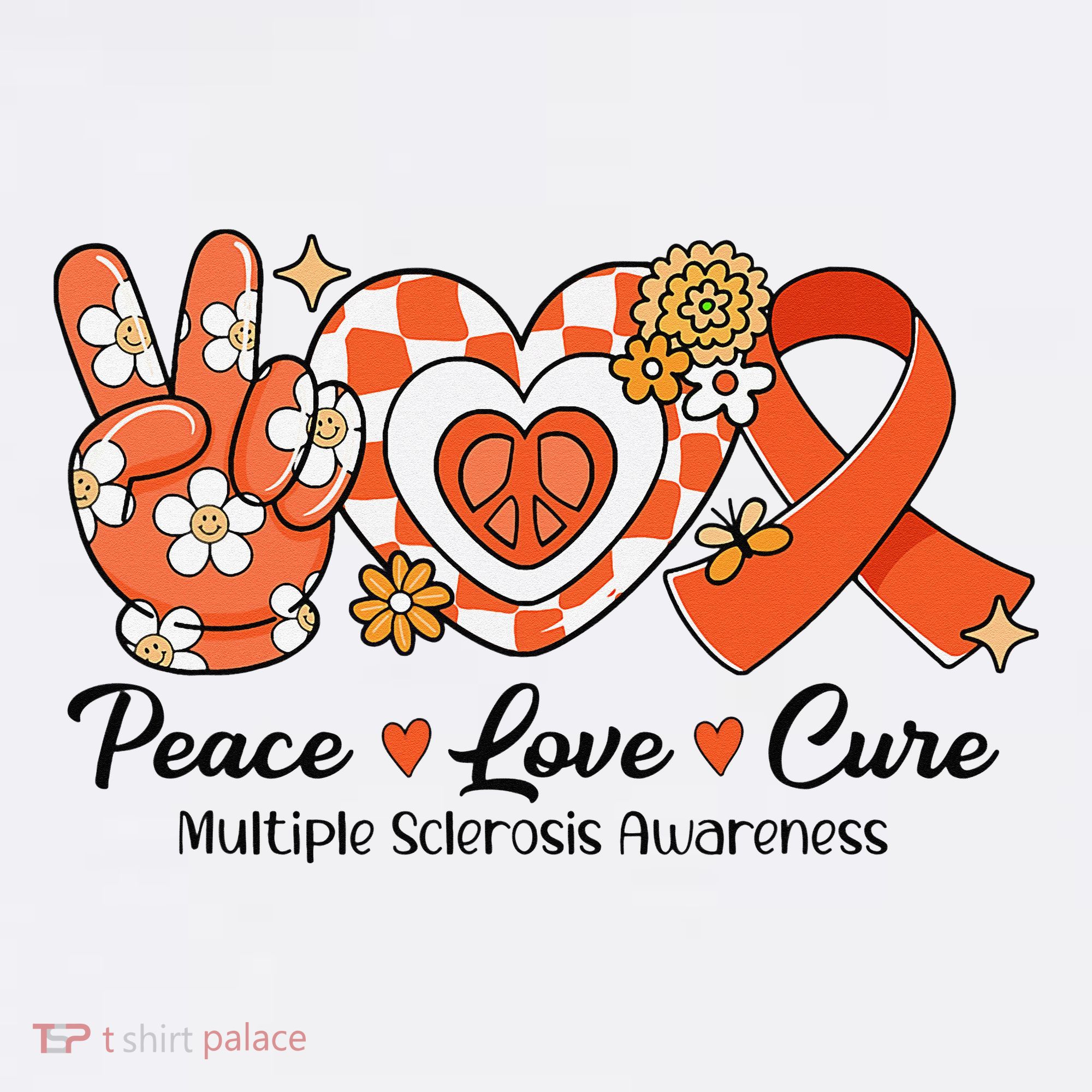 Retro Groovy Peace Love Cure Multiple Sclerosis Awareness Mousepad