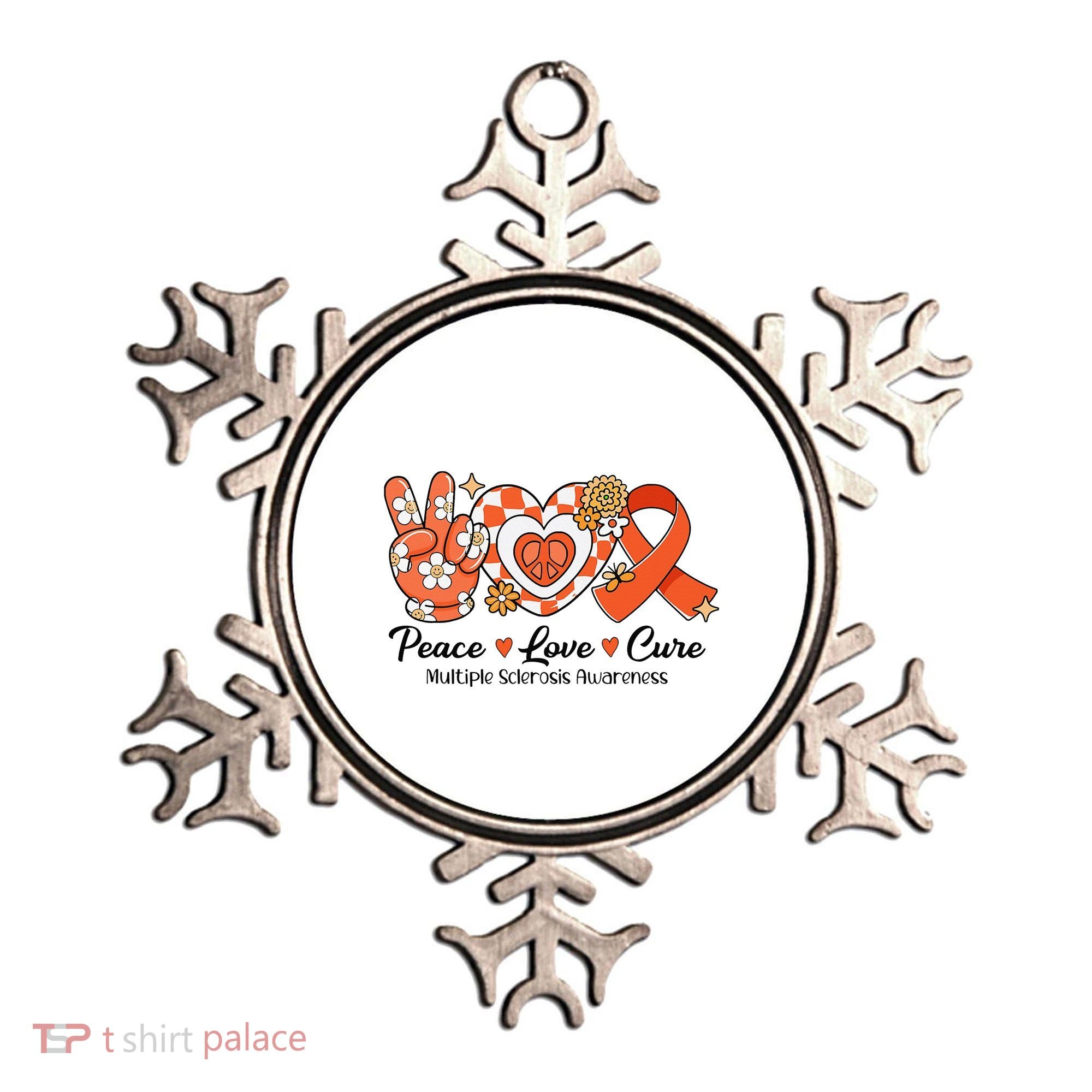 Retro Groovy Peace Love Cure Multiple Sclerosis Awareness Ornament