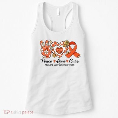 Retro Groovy Peace Love Cure Multiple Sclerosis Awareness Women's Tank Top