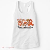 Retro Groovy Peace Love Cure Multiple Sclerosis Awareness Women's Tank Top thumb 0