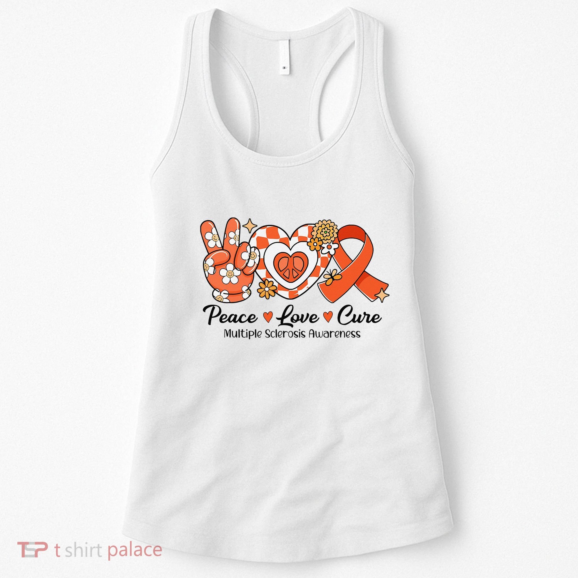 Retro Groovy Peace Love Cure Multiple Sclerosis Awareness Women's Tank Top