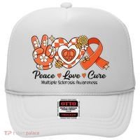 Retro Groovy Peace Love Cure Multiple Sclerosis Awareness Hat thumb 0