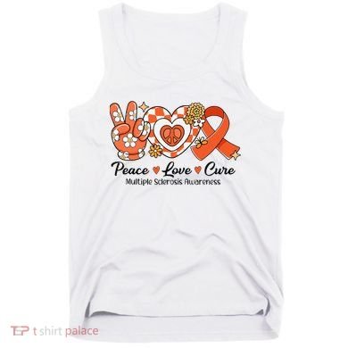 Retro Groovy Peace Love Cure Multiple Sclerosis Awareness Tank Top