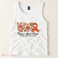Retro Groovy Peace Love Cure Multiple Sclerosis Awareness Tank Top thumb 2
