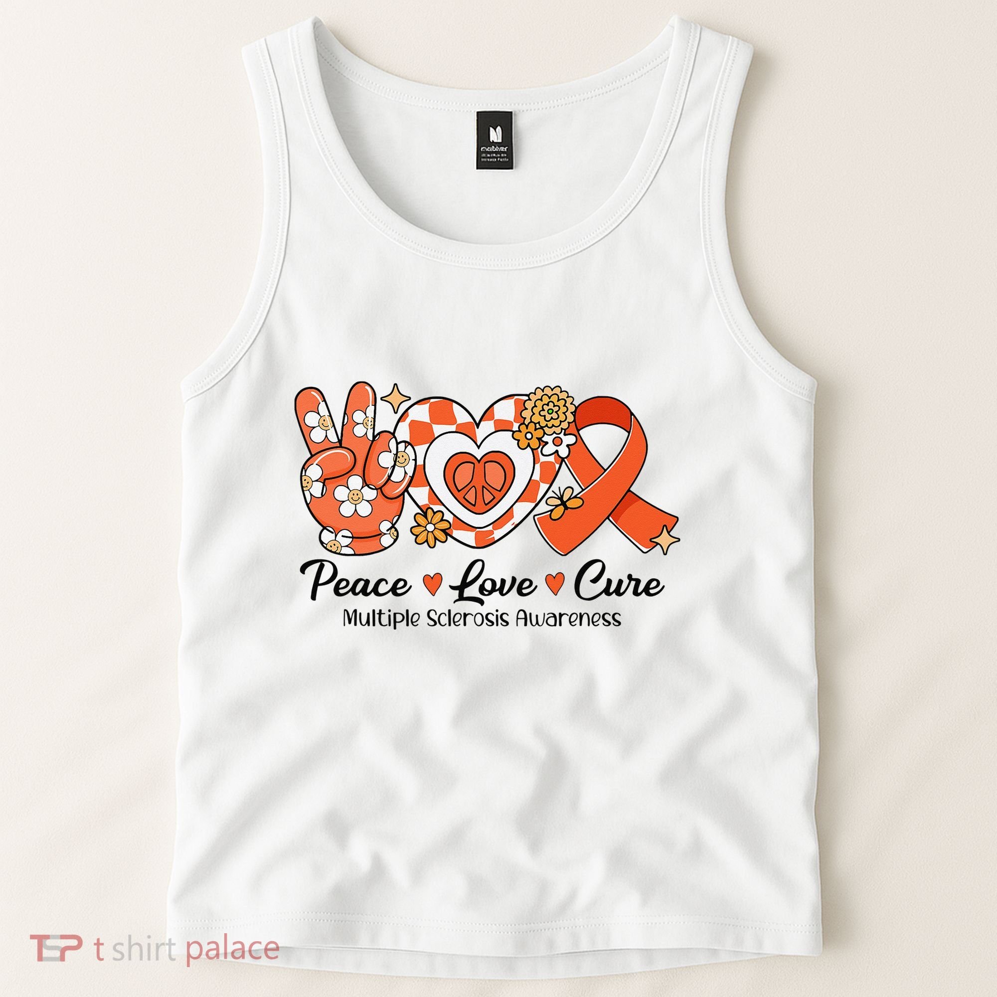 Retro Groovy Peace Love Cure Multiple Sclerosis Awareness Tank Top