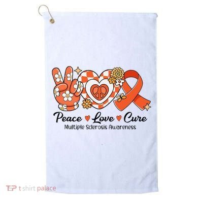 Retro Groovy Peace Love Cure Multiple Sclerosis Awareness Golf Towel