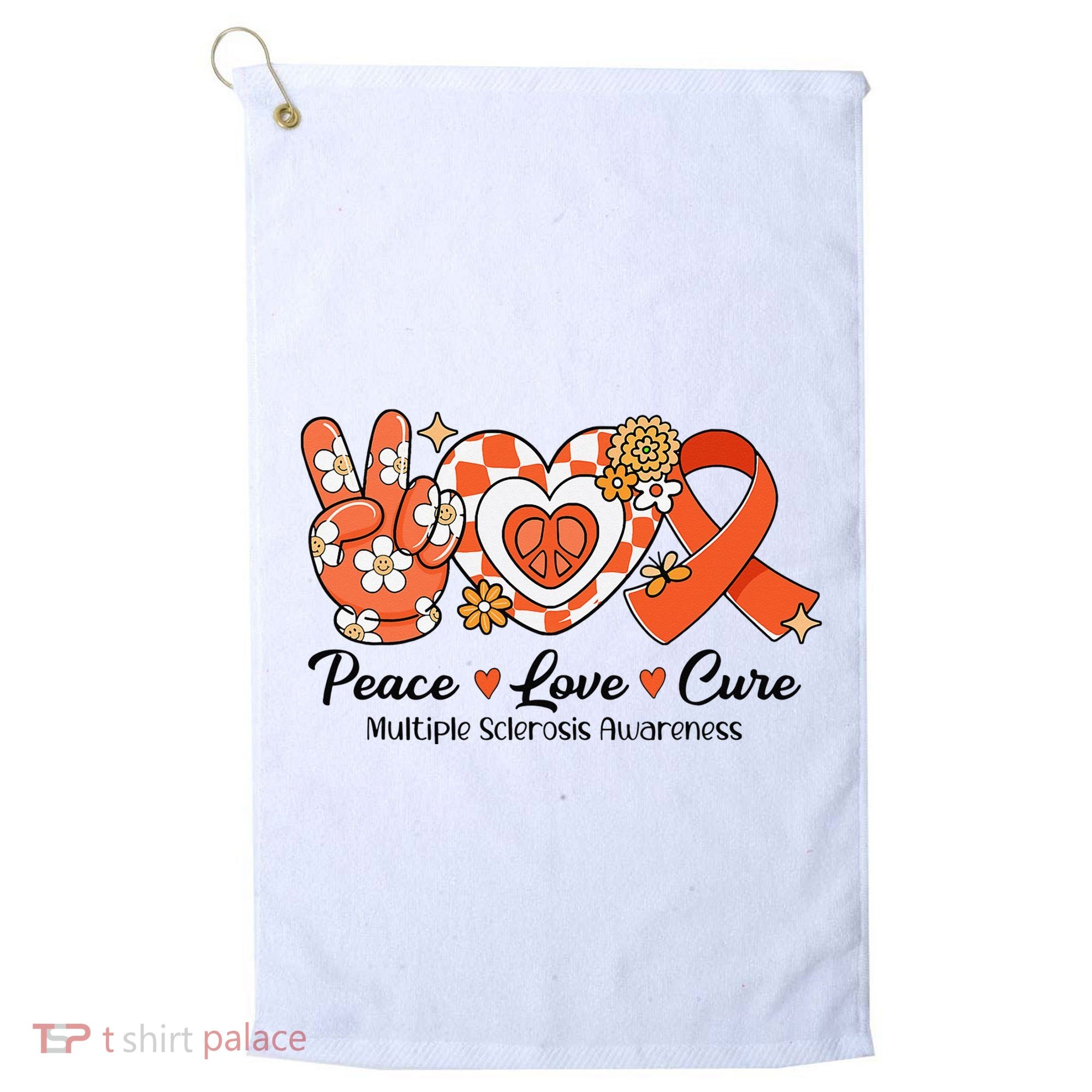 Retro Groovy Peace Love Cure Multiple Sclerosis Awareness Golf Towel
