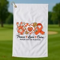 Retro Groovy Peace Love Cure Multiple Sclerosis Awareness Golf Towel thumb 1