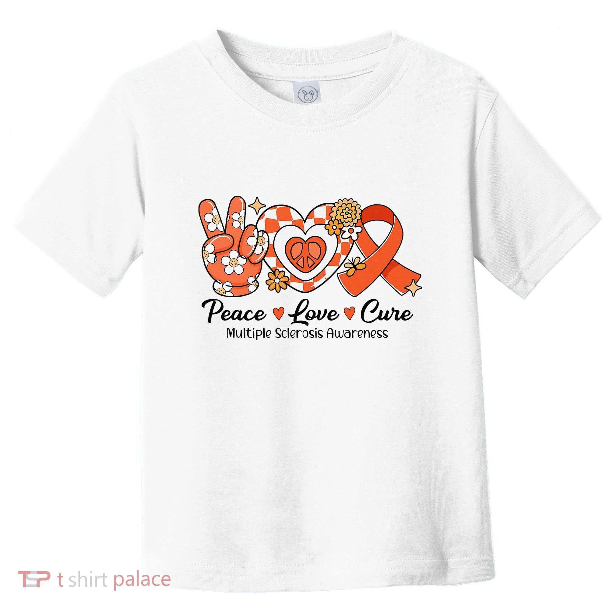 Retro Groovy Peace Love Cure Multiple Sclerosis Awareness Toddler T-Shirt