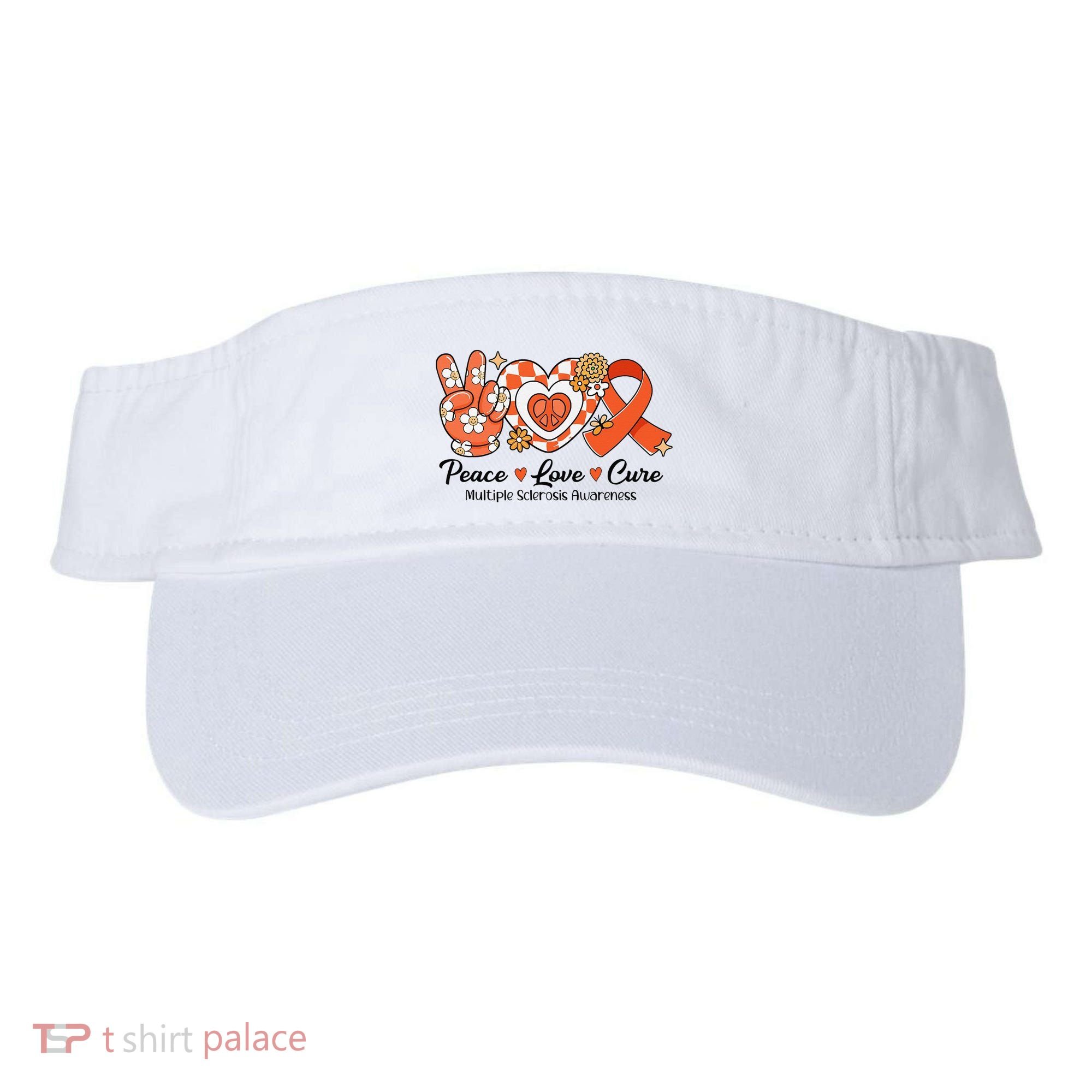 Retro Groovy Peace Love Cure Multiple Sclerosis Awareness Visor