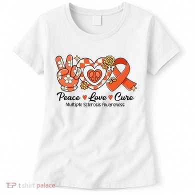 Retro Groovy Peace Love Cure Multiple Sclerosis Awareness Women's T-Shirt