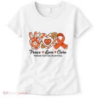 Retro Groovy Peace Love Cure Multiple Sclerosis Awareness Women's T-Shirt thumb 0