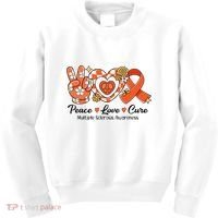 Retro Groovy Peace Love Cure Multiple Sclerosis Awareness Kids Sweatshirt thumb 0