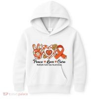 Retro Groovy Peace Love Cure Multiple Sclerosis Awareness Kids Hoodie thumb 0
